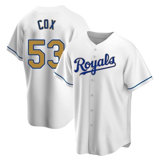 Replica Austin Cox Men's Kansas City Royals White Home Jersey - Gold
